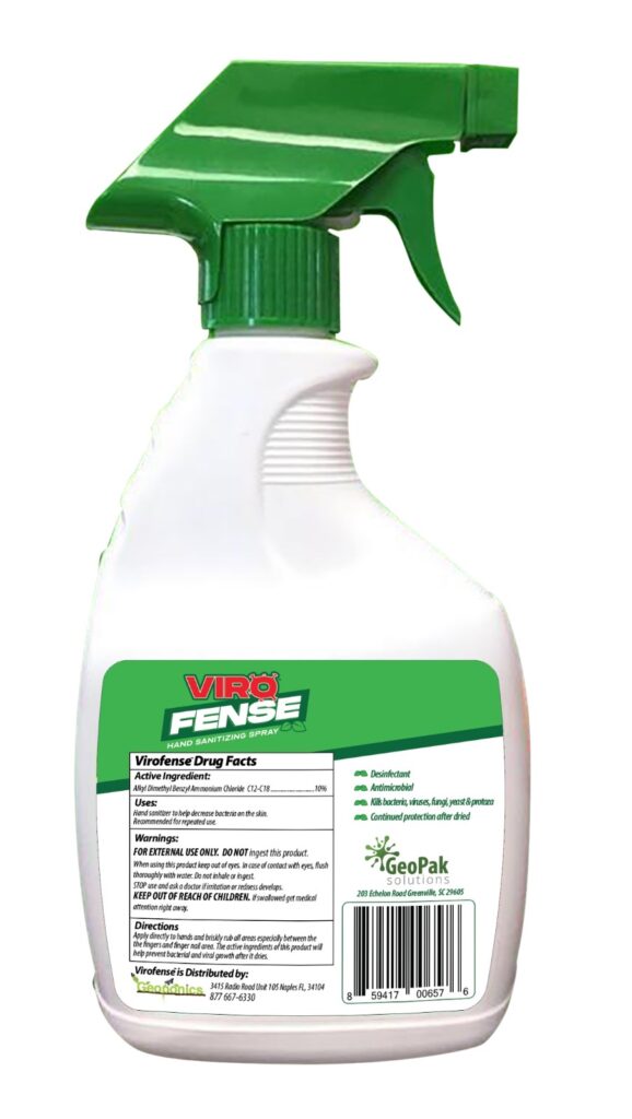 ViroFense hand sanitizer and surface cleaner label